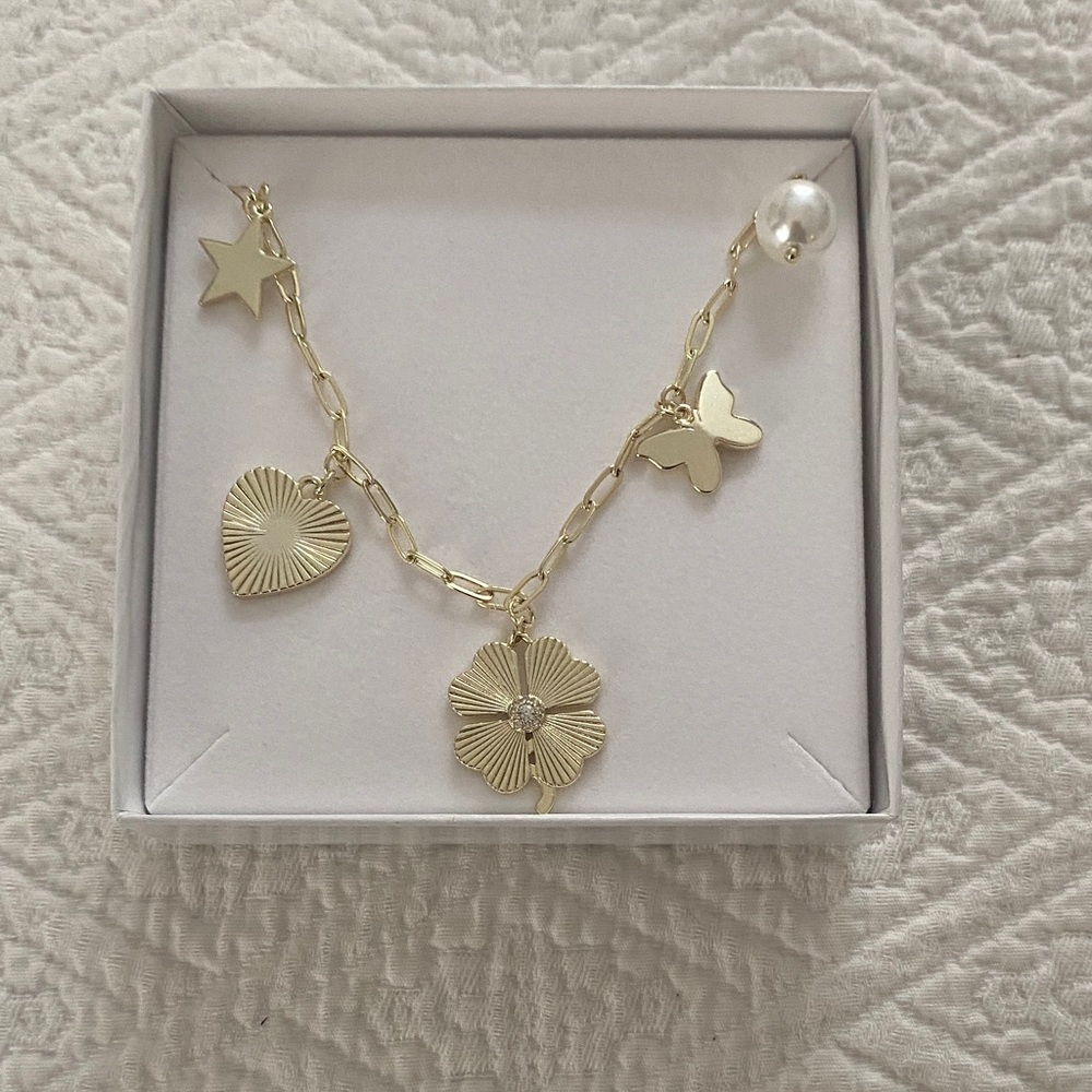 Gold Charm Necklace with Heart, Star, and Butterfly Accents